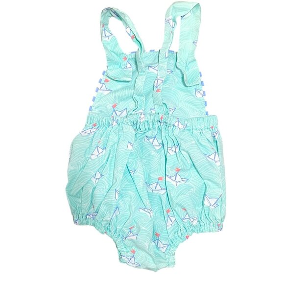 Serendipity by Shrimp and Grits Baby 3 Mo Green Sailboat Romper Bubble Nautical - Picture 7 of 10